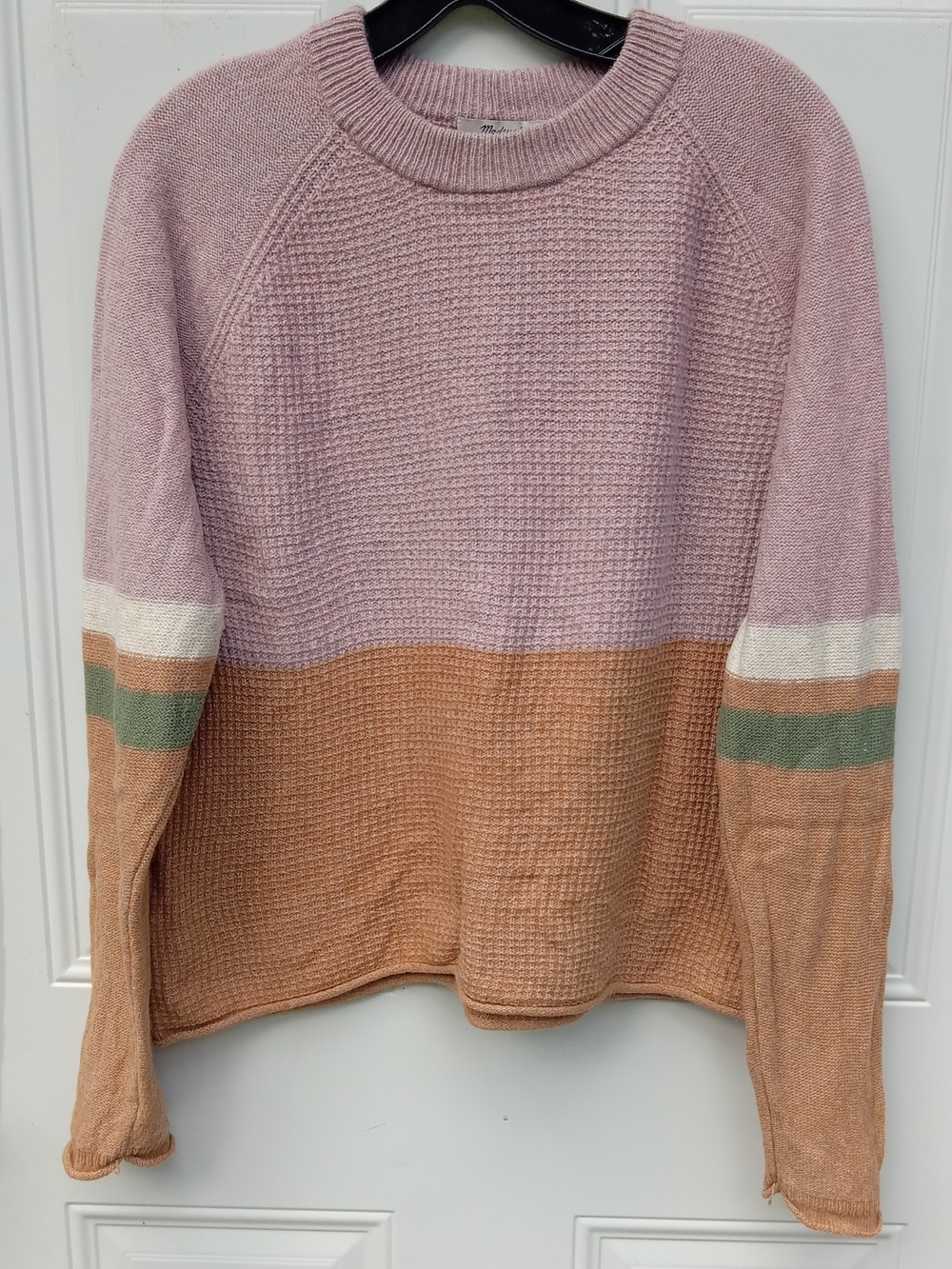 Madewell Waffle Knit Sweater Dusty Pink & Orange Cotton/Merino Wool Blend Medium
